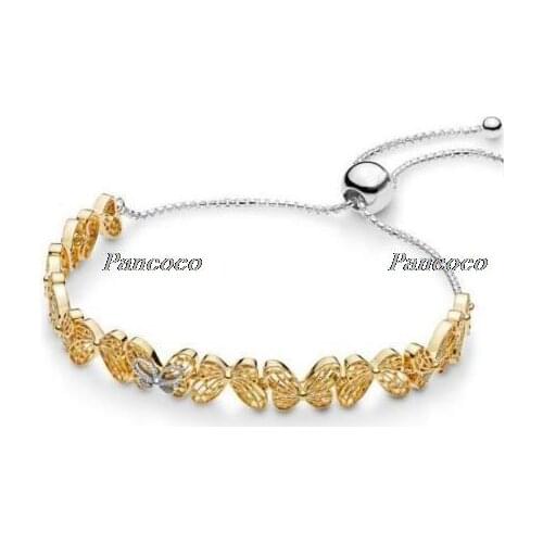 925 Sterling Silver Bracelet Shine Openwork Butterflies Sliding Bracelet Bangle Fit Women Bead Charm Diy Pandora Jewelry