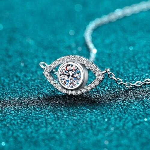 Silver 925 Original Brilliant Cut Diamond Test Past 0.5 Carat D Color Moissanite Eye Shape Gemstone Pendant Necklace for Women