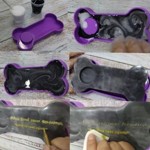 1 Set 3 n 1 Pet Tombstone Epoxy Resin Mold Bone Shape Dog Memorial Stone Mold T5UF