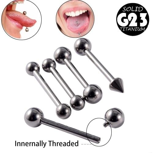 1Pc Solid G23 Titanium Tongue Straight Barbell Rings Cone and Ball Internally Threaded Nipple Bar Rings Piercing Body Jewelry