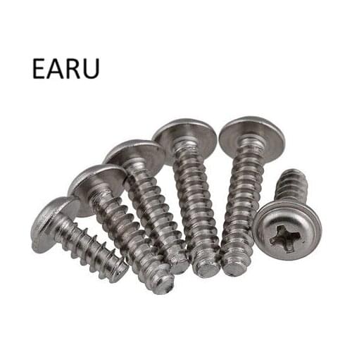 100PCS 304 Stainless Steel M3 Round Pan Head Cushioned Flat Cross Tail Self-tapping Tapping Screw Bolt