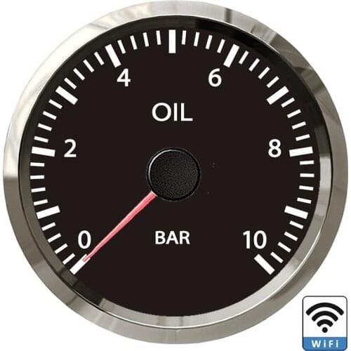 52mm Programmable 0-10Bar WiFi Oil Pressure Gauge Compatible with All Types or Ranges Ohm Signal Sensor DC 12/24V Waterproof