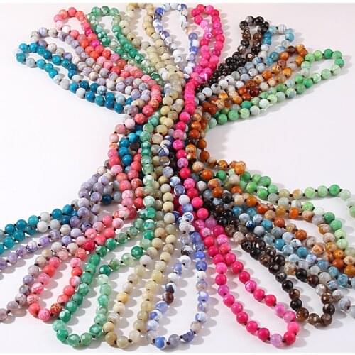 Free Shipping Fashion Semi Precious Stones 8 color Agat long Knotted Bead Necklace