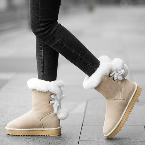 EshtonShero Shoes Women Snow Boots Plush Low Heels Cow Suede Keep Warm Round Toe Beige Ladies Motorcycle Ankle Boots Size 3-12