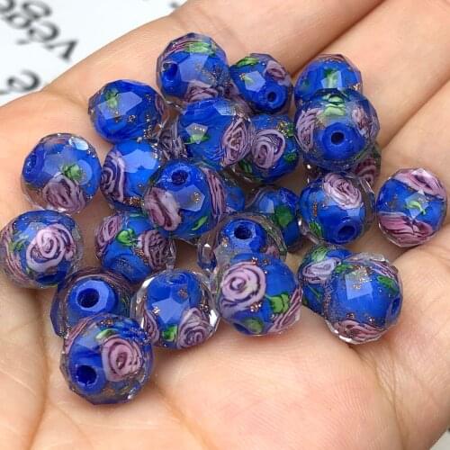 8/10/12mm Dark Blue Murano Transparent Faceted Rondelle Flower Lampwork Crystal Glass Beads For Bracelet Making Diy Accessories