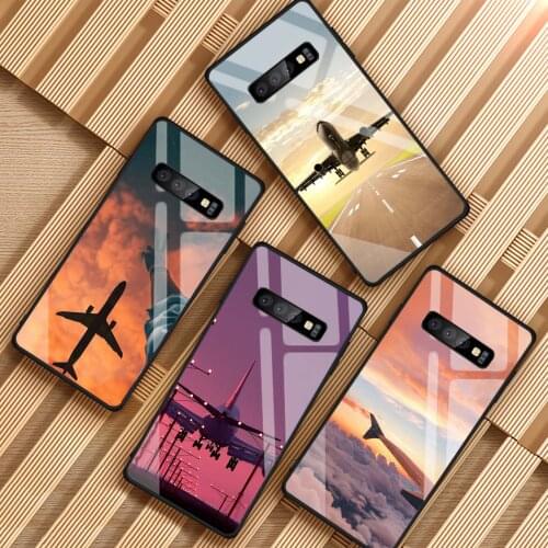 Tempered Glass Phone Case for Samsung Galaxy S8 S9 S10 S20 Plus Aircraft Airplane Fly Cases for J4 J6 J8 2018 NOTE 8 9 10