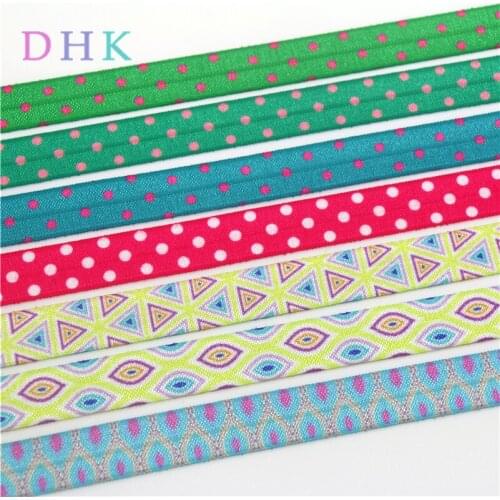 DHK 5/8'' 50yards pattern dots printed Fold Elastic FOE stretch ribbon hairbow headwear headband DIY OEM S1076