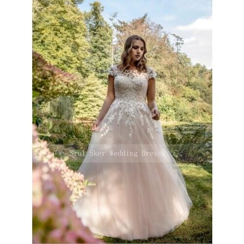 Elegant Champagne Wedding Dress A-Line Applqiues Plus Size Bridal Gowns Custom Made Vestidos De Noiva