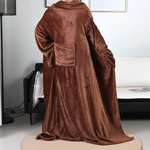 Household Solid Color Thickening Increase Long-sleeved Flannel Lazy Blanket Wearable Warm Nap Blanket Sofa Blanket Cloak