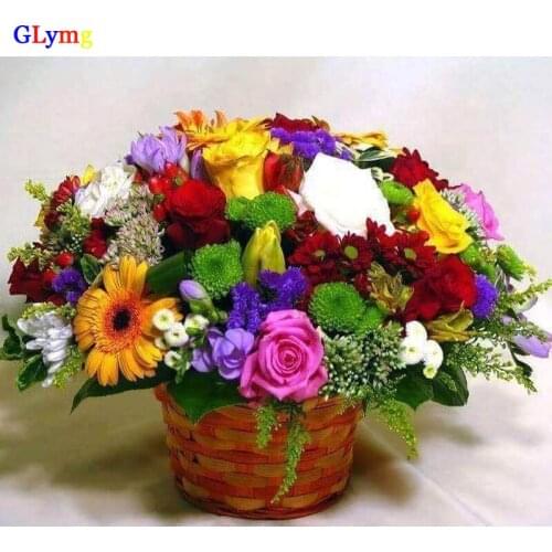 GLymg Diy Embroidery Handicrafts Flower Basket Diamond Painting Cross Stitch Full Square Stones Mosaic Kit Picture Home Decor