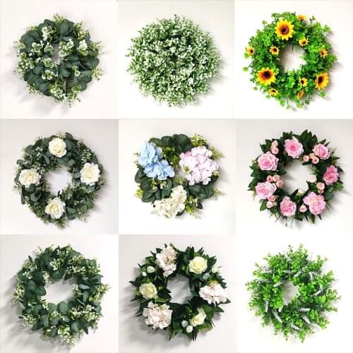 Artificial Green Eucalyptus Garland Sunflower And Rose Fake Flower Wreath For Wedding Decoration Party Supplies