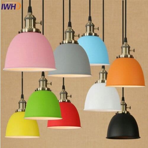 IWHD Loft Style Color Iron LED Pendant Light Fixtures Vintage Industrial Lighting Dining Room Hanging Lamp Simple Droplight