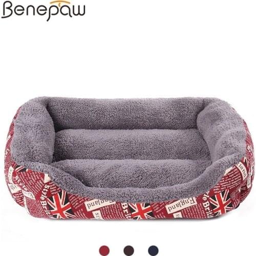 Benepaw S-3XL Warming Dog Bed Wear-resisting 3 Colors Print Breathable Dog House Soft Fleece Cat Puppy Pet Bed Waterproof Bottom