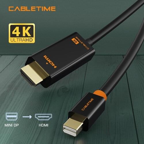 Cabletime Mini Displayport 1.2 DP to HDMI Cable Thunderbolt to HDMI Cable Adapter 4K*2K HDMI DisplayPort Cable 1080P for TV N043