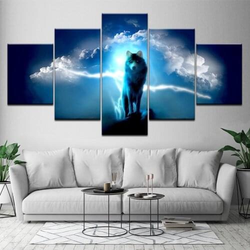 Canvas Wall Art Pictures Home Decor HD Prints Framework 5 Pieces Full Moon Night Animal Wolf Paintings Abstract Landscape Poster