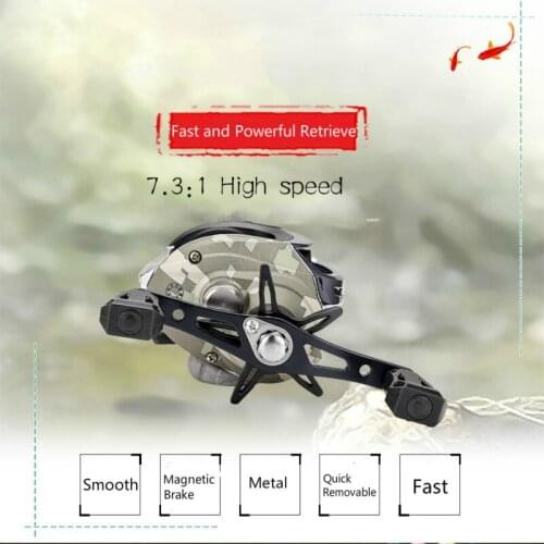 Right Left Camouflage Baitcasting Reel 7.3:1 Metal Spool Lure Casting Fishing Reel 7 Disk Magnetic Brake
