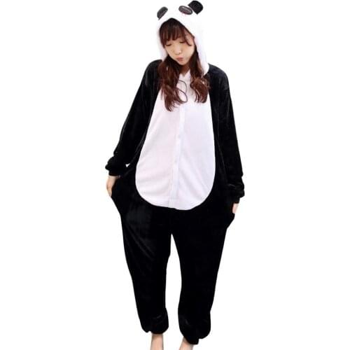 Kigurumi Pajama Panda Adult Animal Cartoon Hooded Onesie Women Men Couple 2019 Winter Pajamas Suit Sleepwear Flannel Pijamas