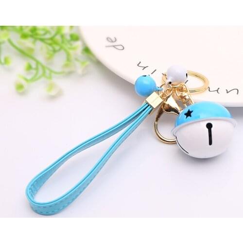 China factory wholesale stitching color bell keychain DIY metal PU leather rope bag pendant