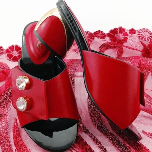 Nigeria Classic Red Color Slippers African womens Party Wedding Shoes