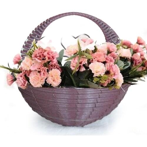 Imitation Rattan Flower Basket Planter Hanging Vase Semicircle Wall Hanging Basket Key Stationery Storage Organizer