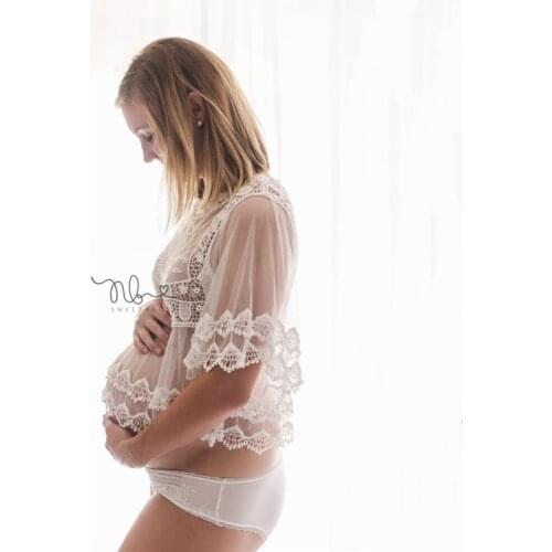 Maternity Photography Lace Tops Crochet Hollow Out Lace Pregnancy Photo Shoot Crop Tops