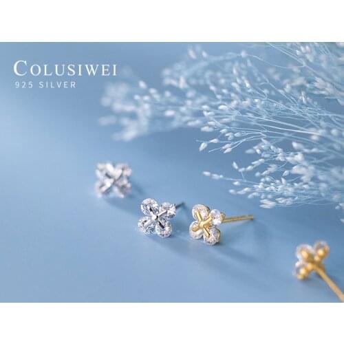 Colusiwei Fashion 925 Sterling Silver Clear CZ Mini Tiny Clover Stud Earrings for Women Kids Japanese Style Ear Pin Fine Jewelry