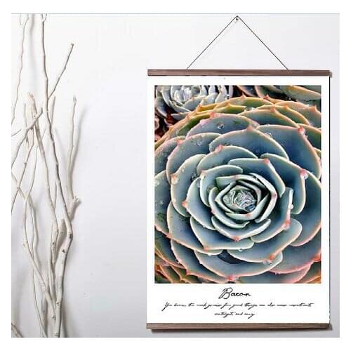 Nordic Style Flower Succulent Plant Motivational Art Canvas Print poster decoration painting with solid wood hanging scroll