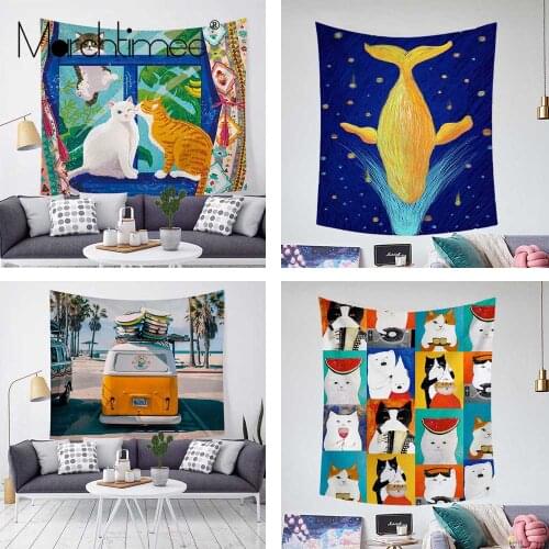 Street Corner Cute Cat Tapestry Wall Hanging Polyester Bus Whale Animal Tapestry Plant Living Room Bedroom Decorative Blanket