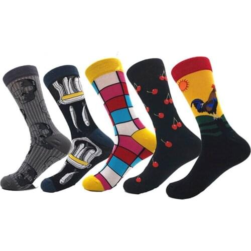 Socks mens tide socks cotton in tube college style cartoon animal fruit cherry rooster