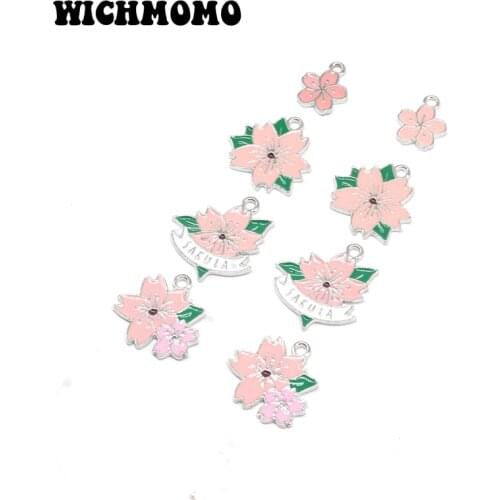2020 New 10pcs/bag High Quality Zinc Alloy Drop Oil Pink sakura Charms Pendant for DIY Necklace Earrings Jewelry Accessories