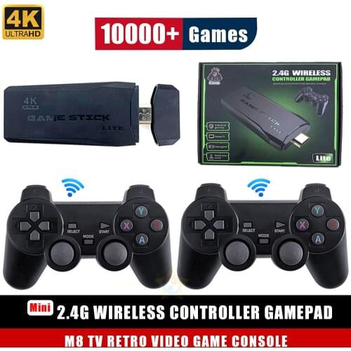 New M8 TV Video Game Console for MAME/PS/FC/GB/MD/SFC/ATAR 2.4G Wireless Double Controller Gamepad Retro Game Player