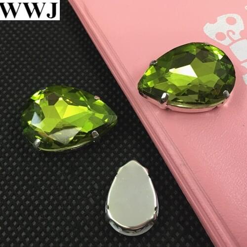 Olivine Color Color Sew On Crystal Teardrop Fancy Stone With metal Claw Setting 10x14mm,13x18mm,18x25mm,20x30mm