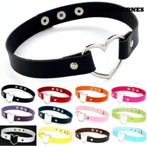 Sexy Trendy Vintage Charm Round Gothic Collar Necklaces Jewelry Gift Gothic Punk Rock Gothic PU Leather Heart Round Necklace