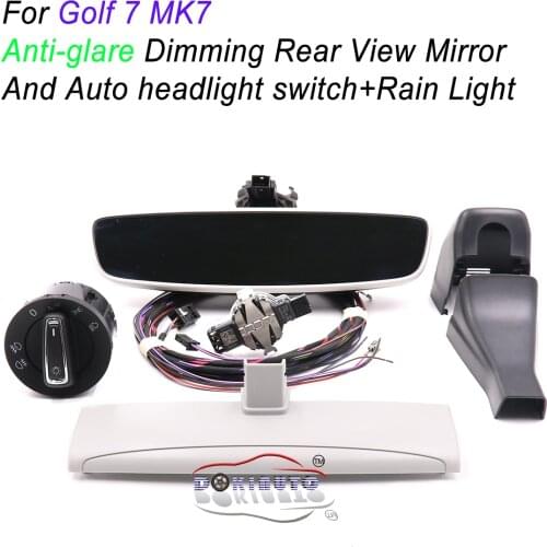 Auto headlight switch+Rain Light Wiper Sensor Anti-glare Dimming Rear View Mirror For VW Golf 7 MK7