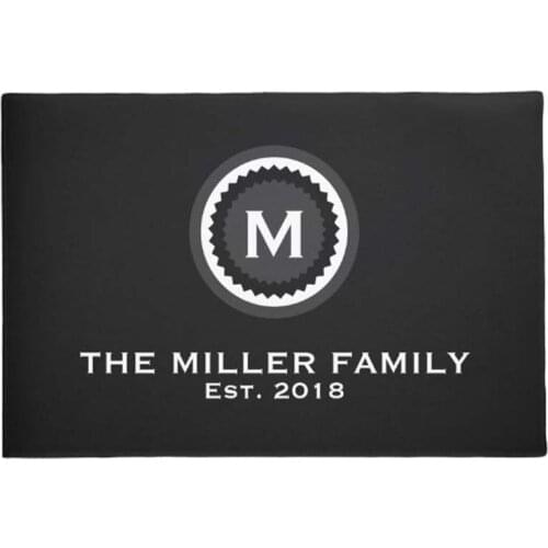 Personalized Family Name Modern Decorative Black & White Monogram Medallion Doormat Floor Door Mat Machine Washable Non Slip Mat