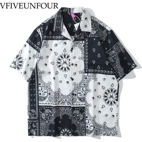 VFIVE UNFOUR Vintage Digital Cashew Flowers Printing Men Oversized Fashions Short Sleeve Shirt Loose Fit Men Hawaiian Shirt
