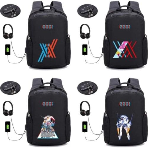 Anime DARLING in the FRANXX backpack USB charging Backpack student book bag School Bag Mochila men travelling package