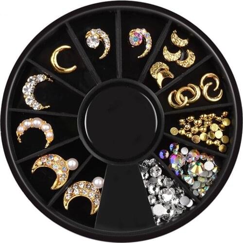 DIY Gold Silver Nail Charms Metal Rivets Studs Rhinestones Crystal Nail Jewelry Wheel 3D Nail Art Decorations Accessoires NRD123