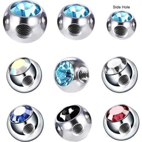 12Pcs 14/16G 3/4/5mm Side Hole Screw Crystal Replacement Ball Bead Nose Tragus Helix Piercing Balls Earrings Jewelry Accessories