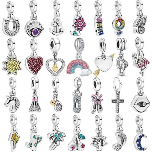 Rhinestone Rainbow Heart Flowers Moon Animal Silver Fit Original Pandora Charm Bracelet European Pendant DIY Women Jewelry Gifts