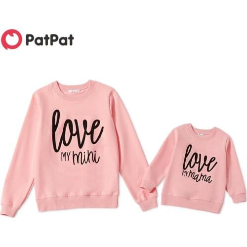 PatPat Round collar Letter Pink long sleeve Matching Tops Love Letter Print Pink Cotton Sweatshirts for Mom and Me