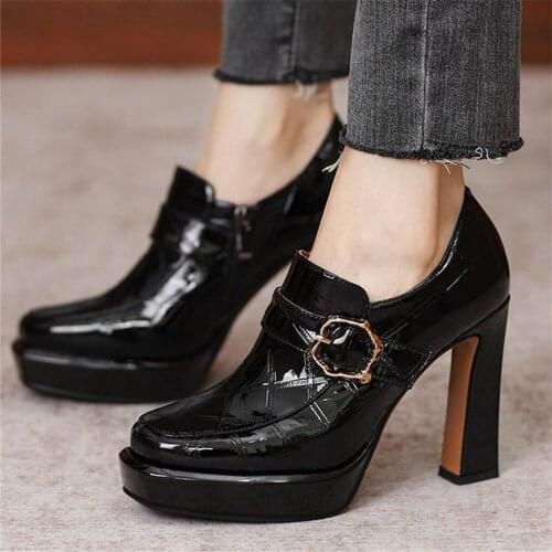 Party Pumps Womens Cow Leather Platform High Heels Ankle Strap Pointed Toe Nightclub Shoes 34 35 36 37 38 39