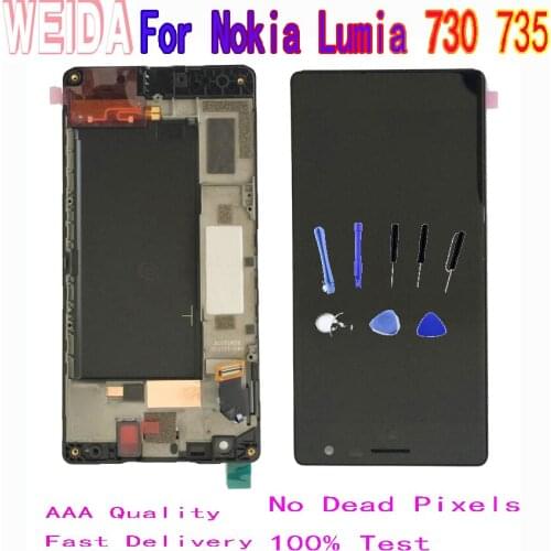 WEIDA 4.7'' For Nokia Lumia 730 LCD Display Touch Screen Digitizer Assembly Frame RM-1038 RM-1039 RM-1040 735 LCD