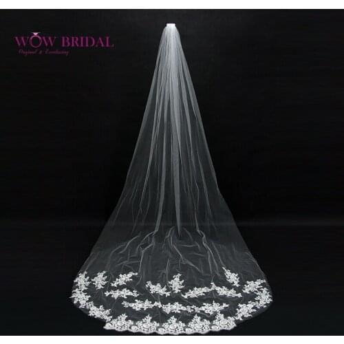Wowbridal Graceful Bridesmaid Wedding Veil 2021 Simple-Designed Pattern Tulle and Lace Floor-Length Bridal Accessories