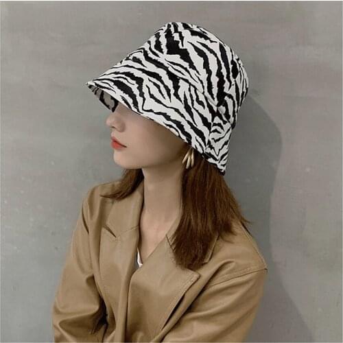 Zebra Print Bucket Hat Womens Designer Fisherman Caps Korean PU Bob Cap Teenagers Sun Protection Streetwear Panama Hats