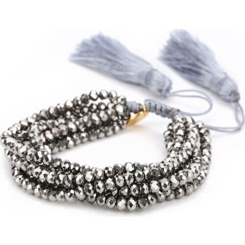 Female Hand Chain Solid Color Beaded Bracelet with Tassel Decors Hand Decoration for Women