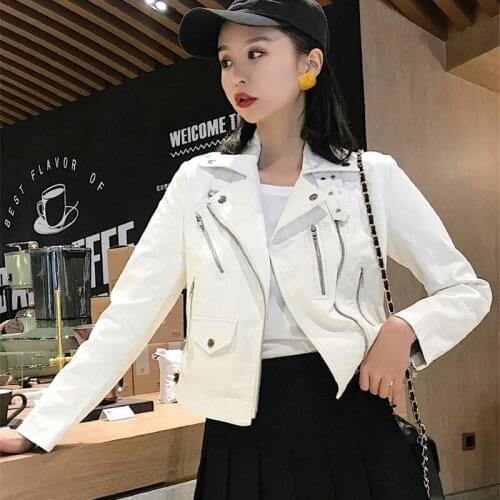 New Autumn Winter Leather Jacket Women Locomotive Short Pu Leather Jacket High waist Short coat Womens Water wash Bomber Jackets