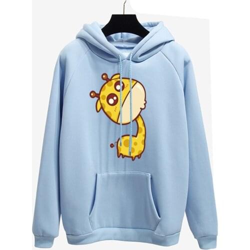 Cute giraffe Print Harajuku blue Hoodies Women 2018 Autumn Winter casual Lady Pullover Thick Loose Moletom Feminino Clothe Coat
