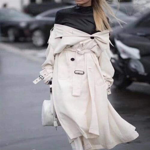 UK Brand new Fashion 2020 Runway Designer Simple Classic Maxi Long Trench coat Chic Female windbreaker White Black Khaki