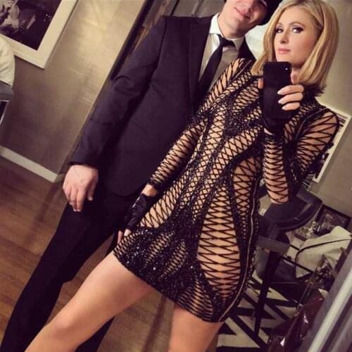 BE HYGGE 2021 Sexy Sequin Bodycon Dress Party Long Sleeve Stretchy Package Hip Short Mini Dress Women Club Dress Female Vestido